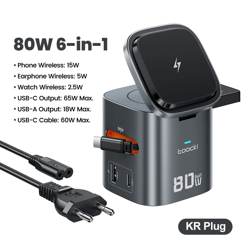 Toocki 80W 6-in-1 GaN Charging Station - MagSafe Wireless Charger