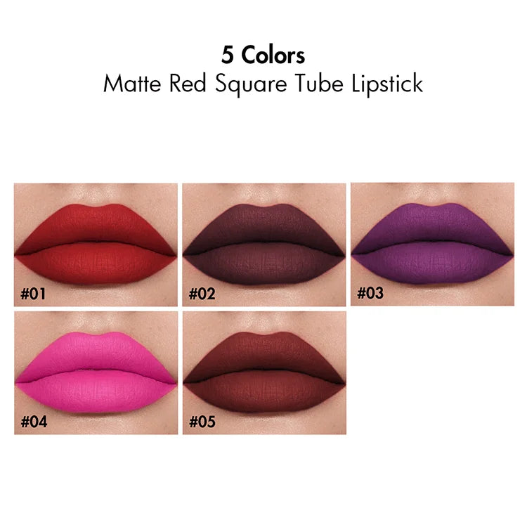 5 Colors Make Your Own Logo Cosmetic Makeup Waterproof Long Lasting Matte Private Label Christmas Lip Stick Square Tube Lipstick