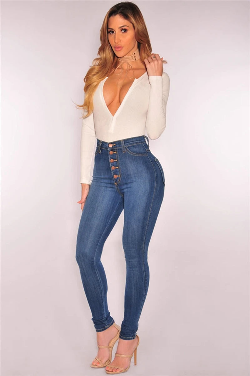 Jeans For Women High Waist Push Up Jeans High Elastic Stretch Ladies Mom Jeans Female Washed Denim Skinny Pencil Pants