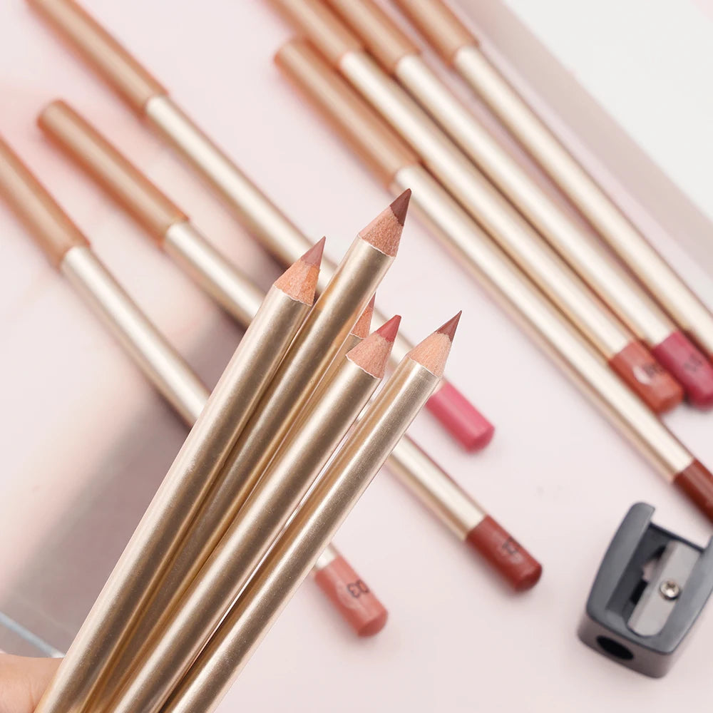 Wholesale Brown Matte Smooth Lip Liner Long Lasting Creamy Custom Logo Wooden Dark Brown Lip Liner Pencil