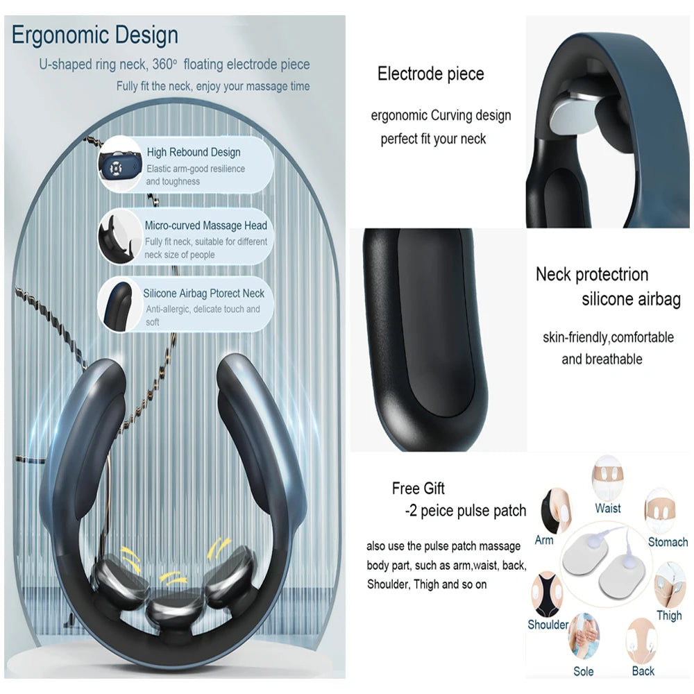 Smart Neck Massager With Hot Compress Remote Controller Portable Neck Cervical Spine Massage Back Waist Pain Relief Body Relax
