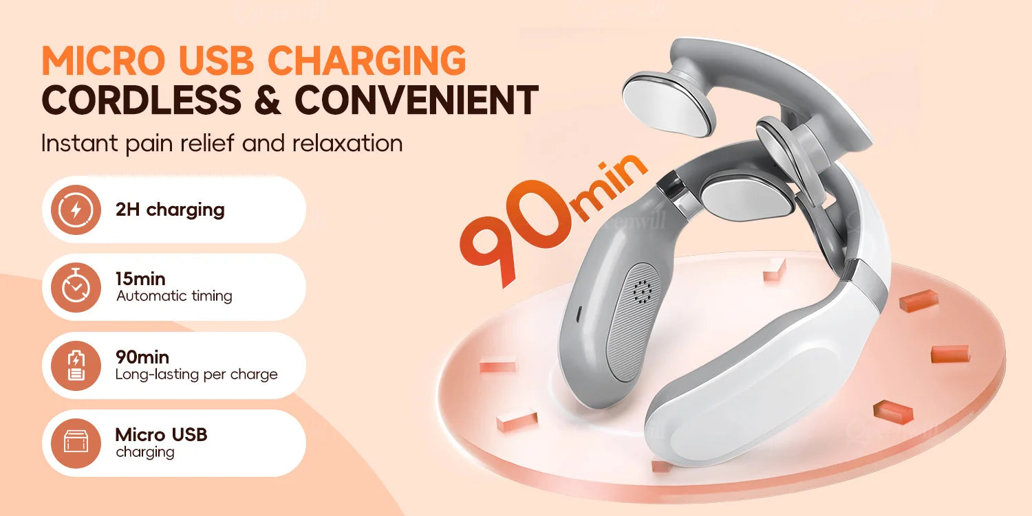 Smart Neck and Shoulder Massager-4 Massager pads,6 modes and 16 levels,Portable Cordless USB Charging Gift for Men & Women