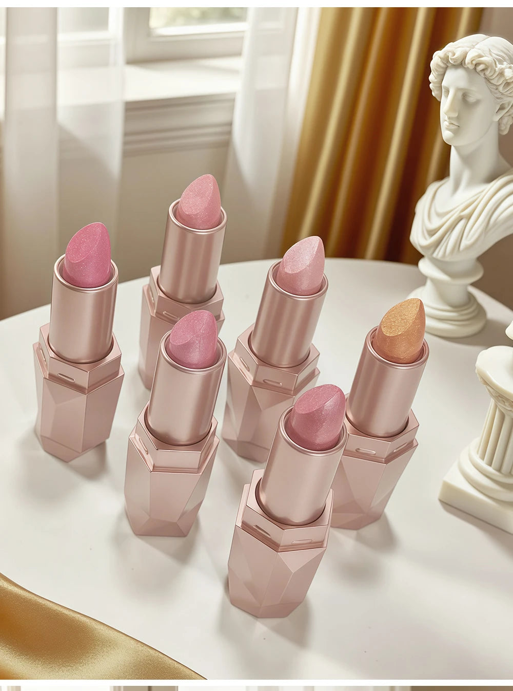 Polygon Metallic Lipstick Longlasting Glitter Orange Red Lip Glaze Waterproof Moisturize Luminous Shimmer Shiny Lipgloss Makeup