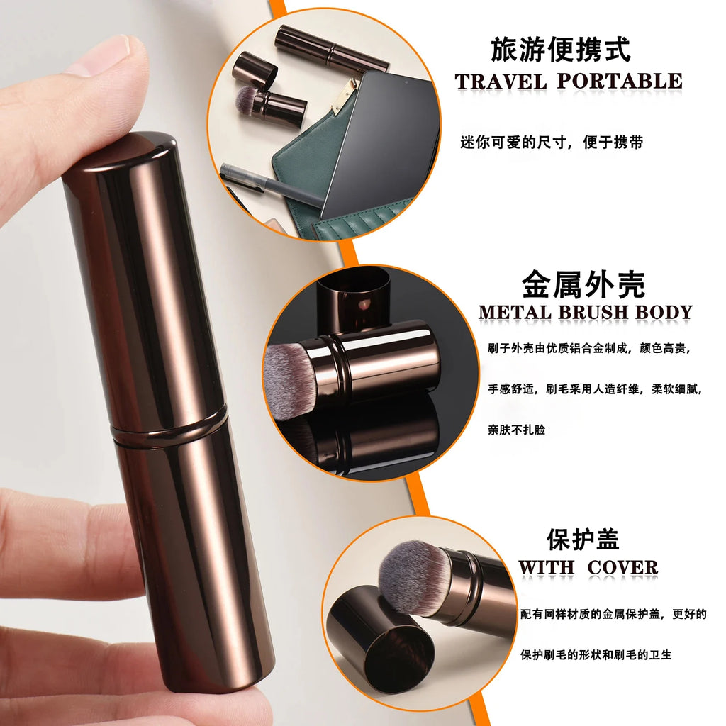 Single Metal Makeup Brush Portable Travel Loose Powder Blush Foundation Contouring Smudge Brush for On-the-Go Beauty Essentials