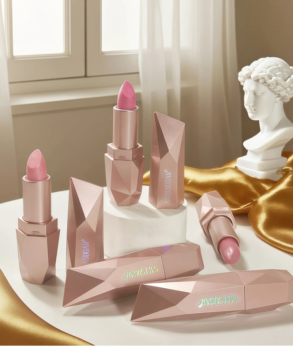 Polygon Metallic Lipstick Longlasting Glitter Orange Red Lip Glaze Waterproof Moisturize Luminous Shimmer Shiny Lipgloss Makeup