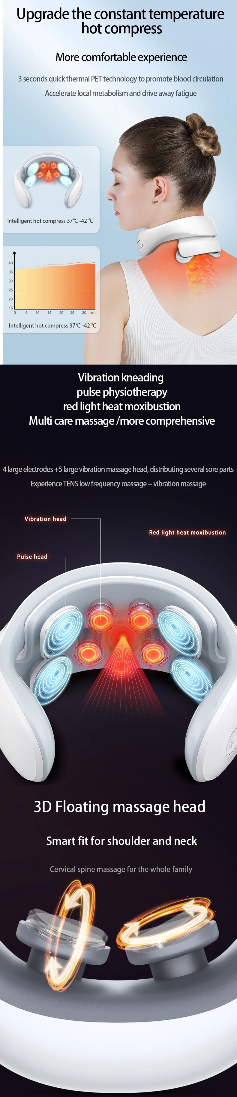 Smart Neck Massage Instrument Portable Shoulder Neck Massage Cervical Vertebra Health Care Vibrator Heating Relieve Pain Muscle