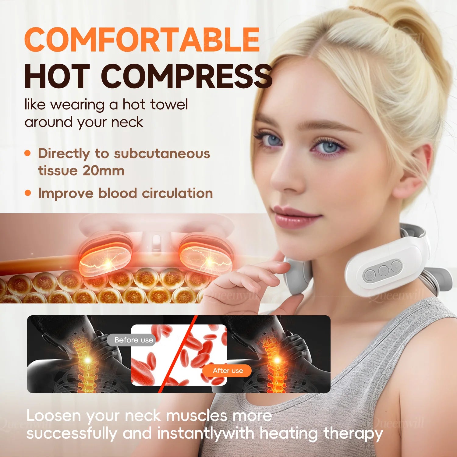 Smart Neck and Shoulder Massager-4 Massager pads,6 modes and 16 levels,Portable Cordless USB Charging Gift for Men & Women