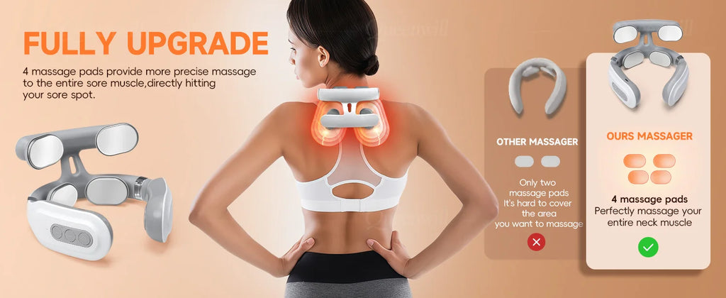 Smart Neck and Shoulder Massager-4 Massager pads,6 modes and 16 levels,Portable Cordless USB Charging Gift for Men & Women