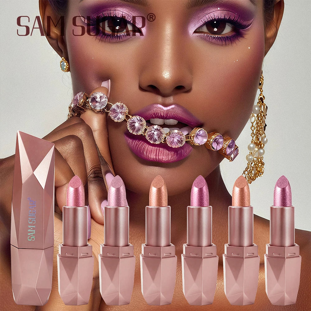 Polygon Metallic Lipstick Longlasting Glitter Orange Red Lip Glaze Waterproof Moisturize Luminous Shimmer Shiny Lipgloss Makeup