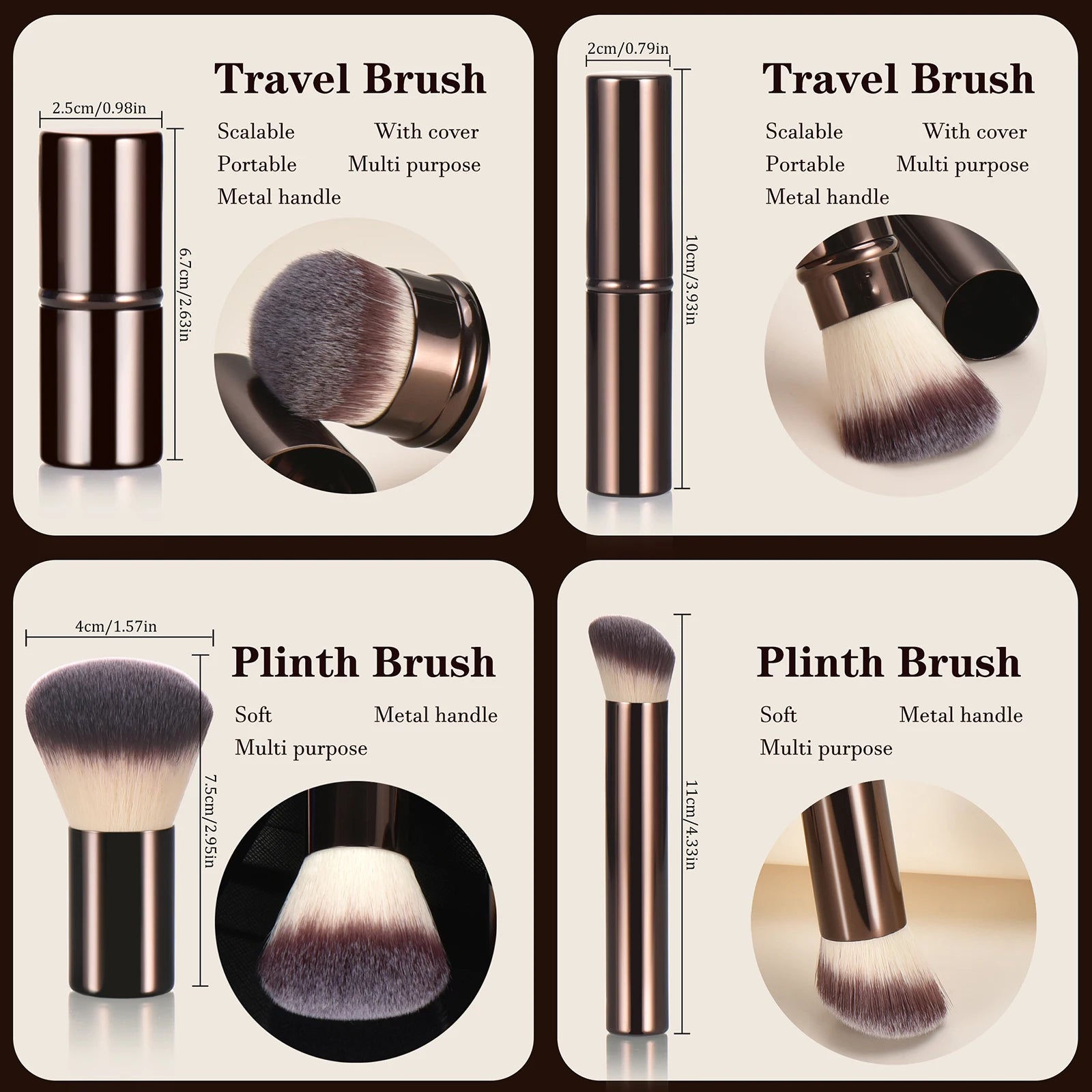 Single Metal Makeup Brush Portable Travel Loose Powder Blush Foundation Contouring Smudge Brush for On-the-Go Beauty Essentials