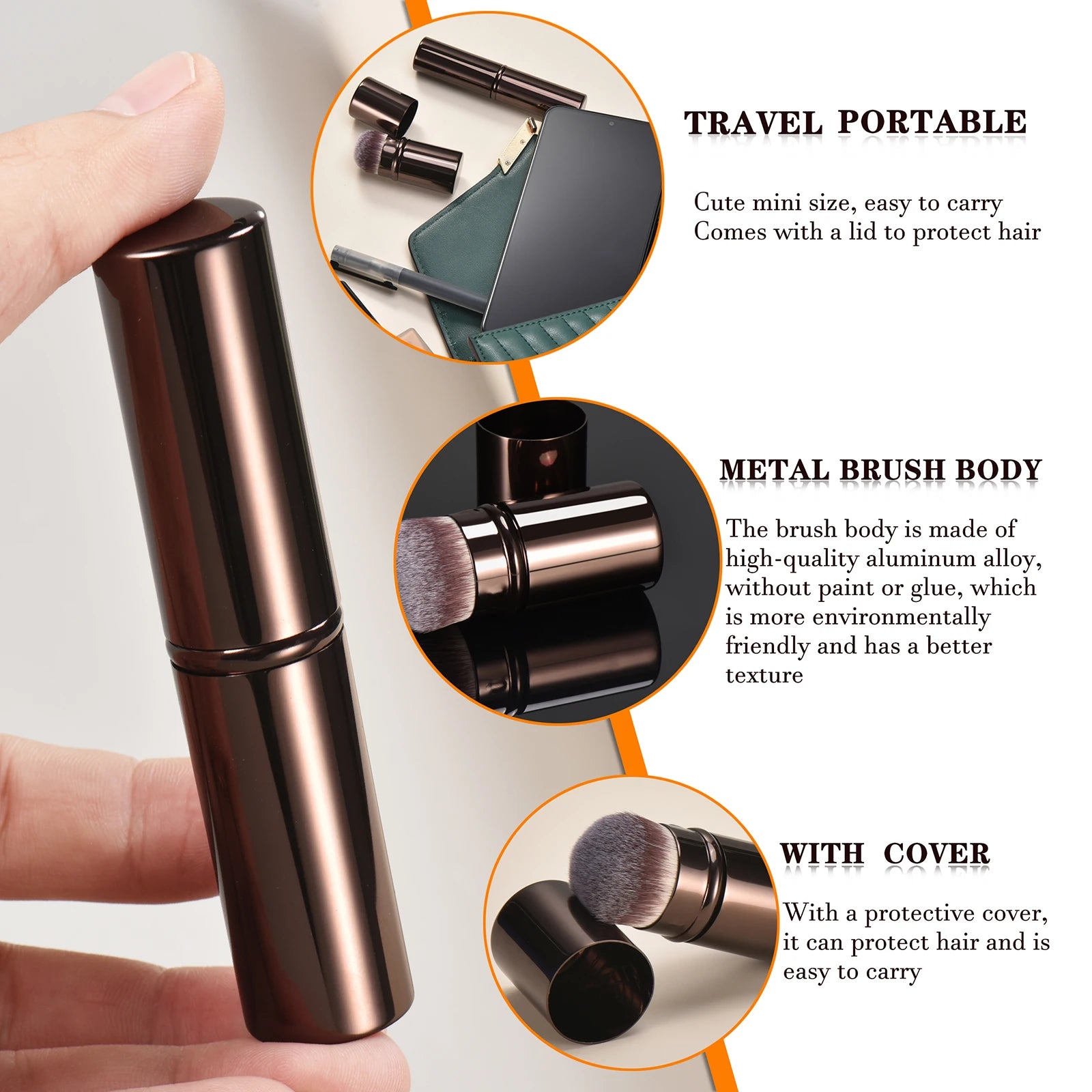 Single Metal Makeup Brush Portable Travel Loose Powder Blush Foundation Contouring Smudge Brush for On-the-Go Beauty Essentials