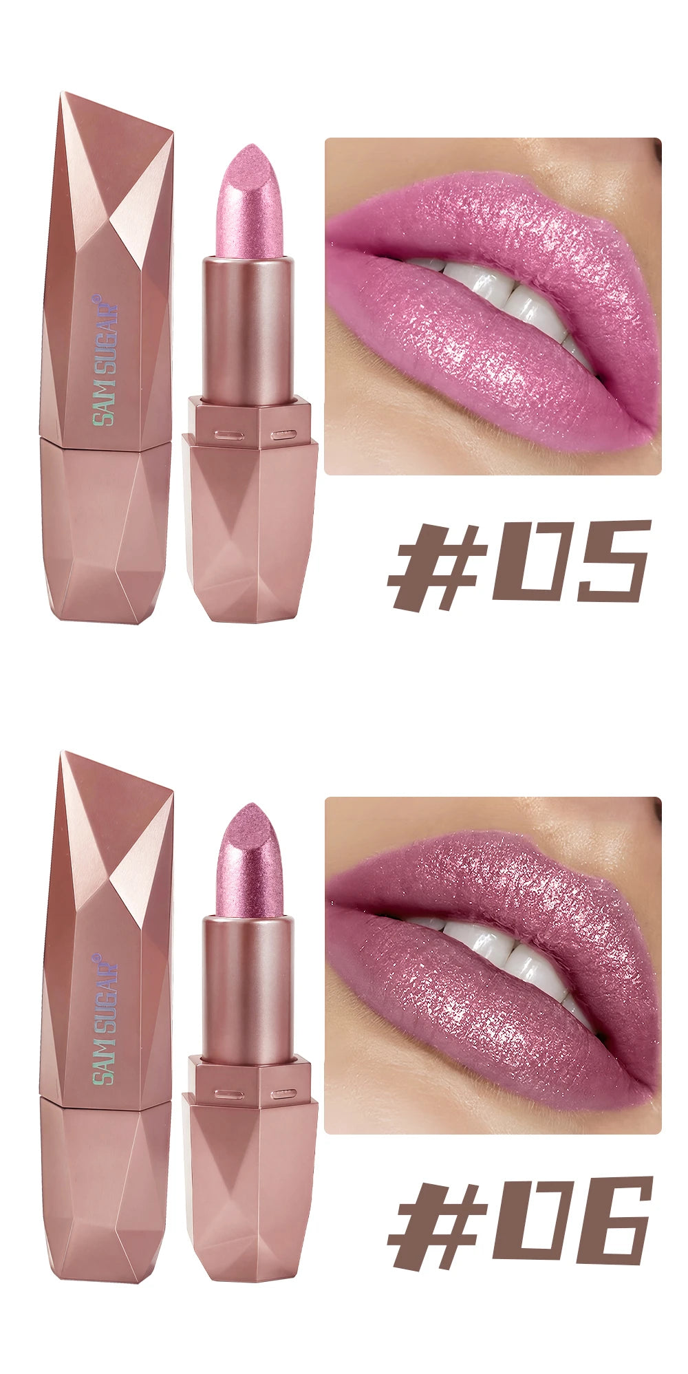 Polygon Metallic Lipstick Longlasting Glitter Orange Red Lip Glaze Waterproof Moisturize Luminous Shimmer Shiny Lipgloss Makeup