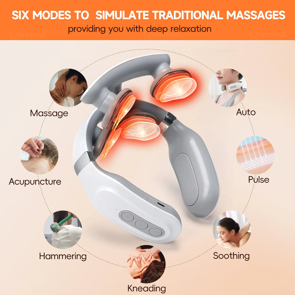 Smart Neck and Shoulder Massager-4 Massager pads,6 modes and 16 levels,Portable Cordless USB Charging Gift for Men & Women